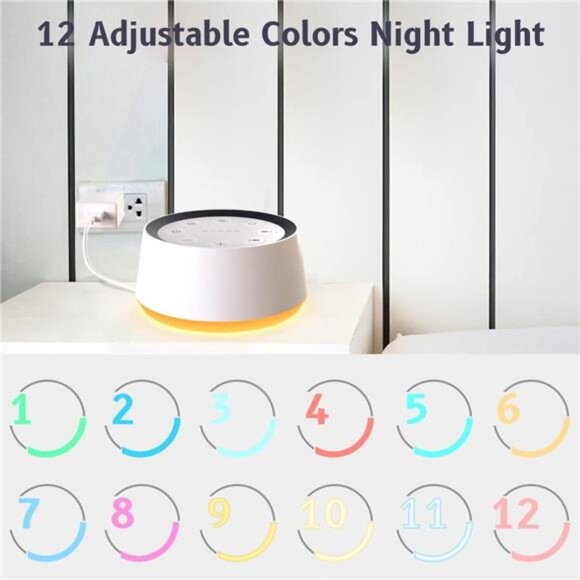 Brown Noise Sound Machine with 30 Soothing Sounds 12 Colors Night Light White - Picture 10 of 16